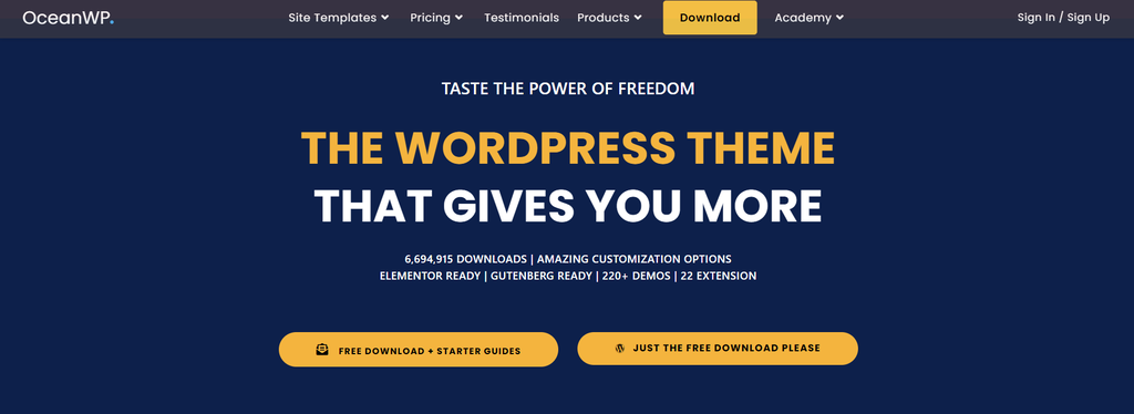 The homepage of OceanWP