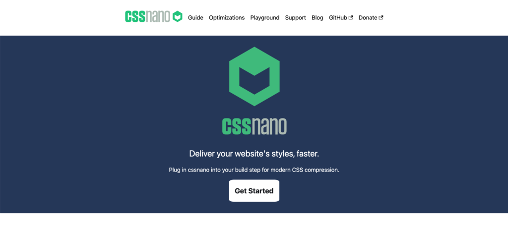 Homepage of CSS minifying tool, CSSNano