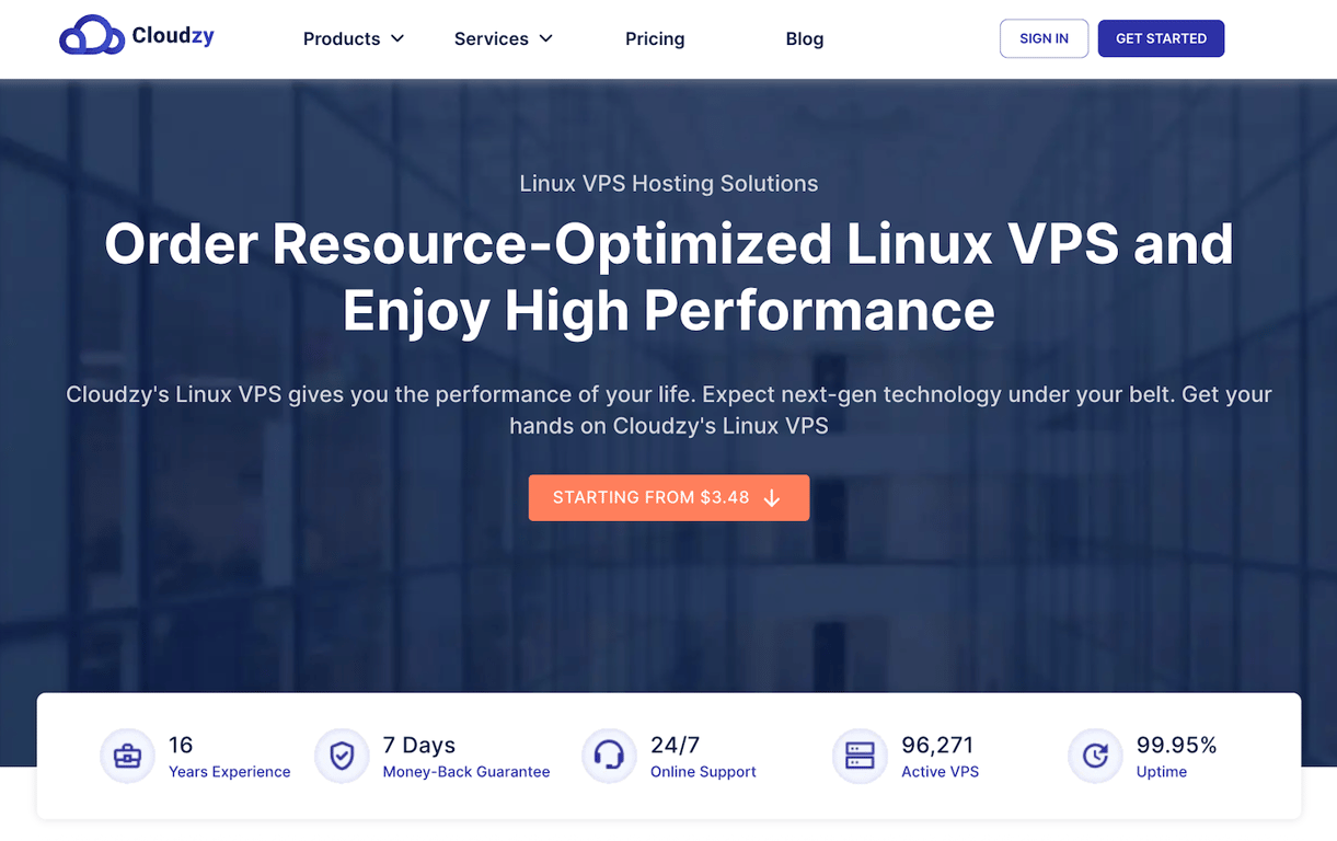 Cloudzy VPS hosting landing page