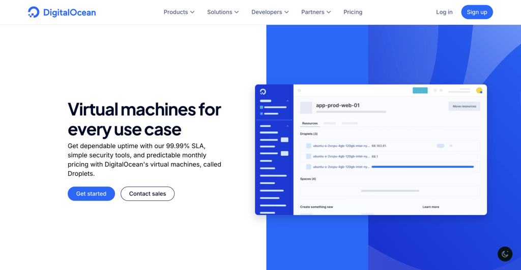 DigitalOcean VPS landing page