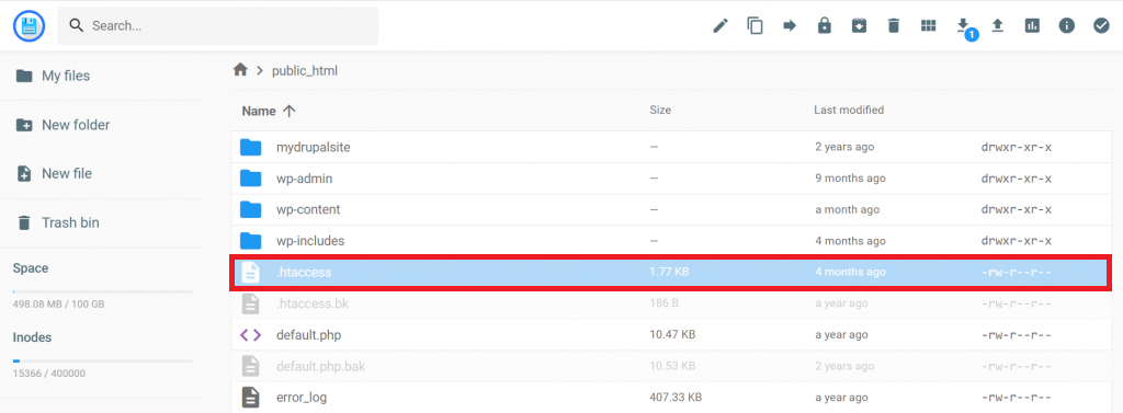 The .htaccess file within the public_html folder