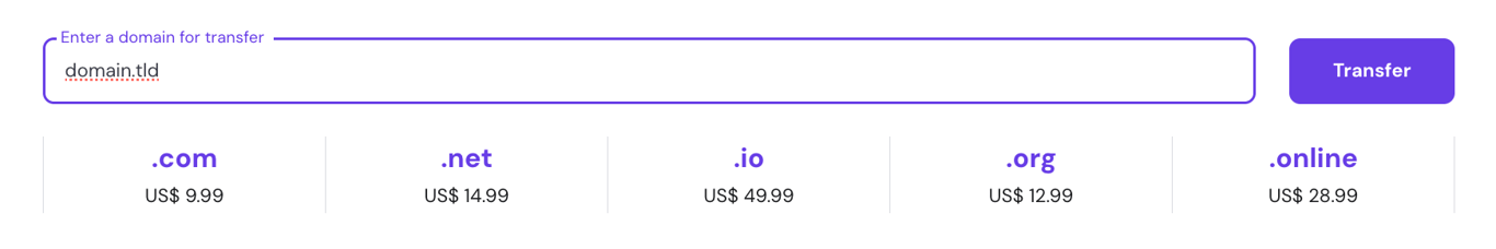 Hostinger domain name transfer field