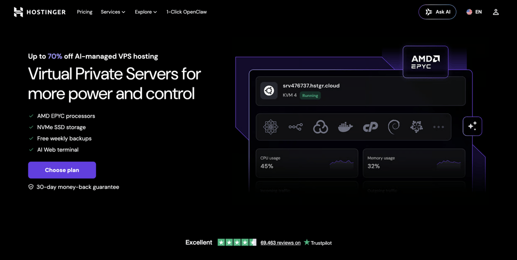 Hostinger VPS landing page