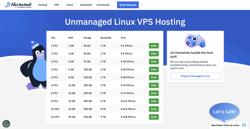 Hostwinds VPS landing page