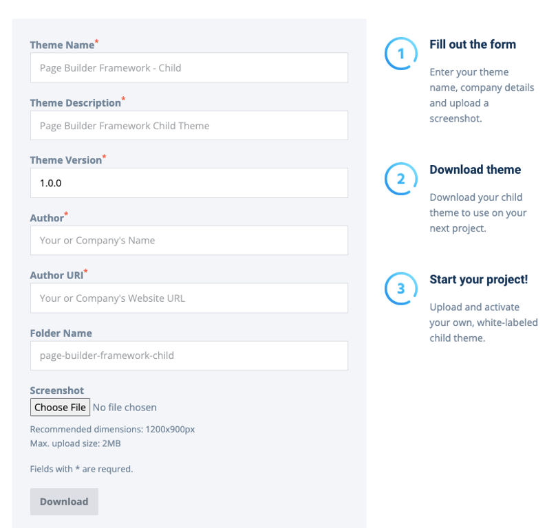 Child theme generator by Page Builder Framework
