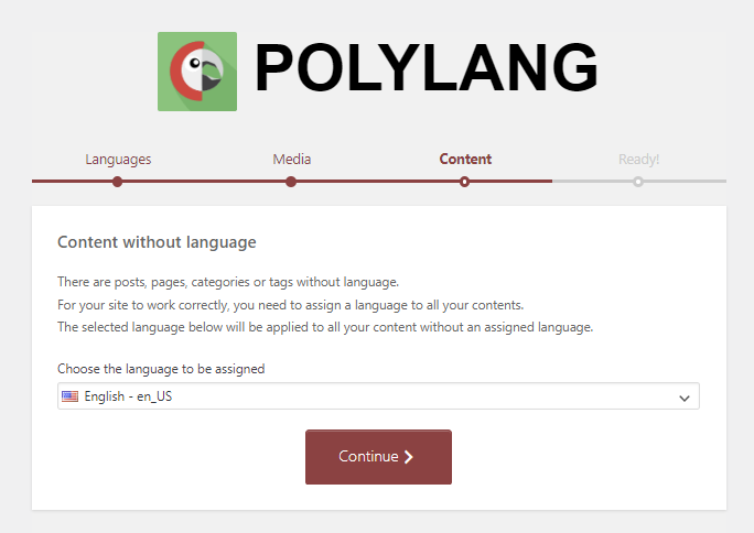 Setting up a default language in Polylang.