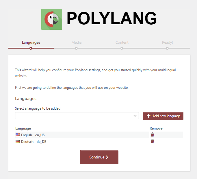 Setting up new languages using Polylang.