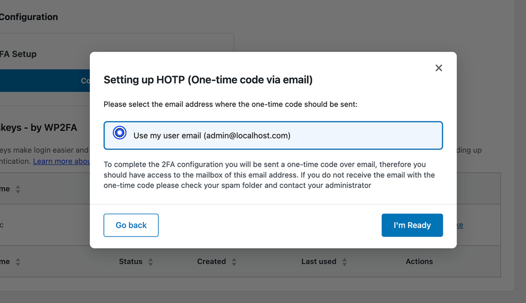 The step to set up email authentication using the user email