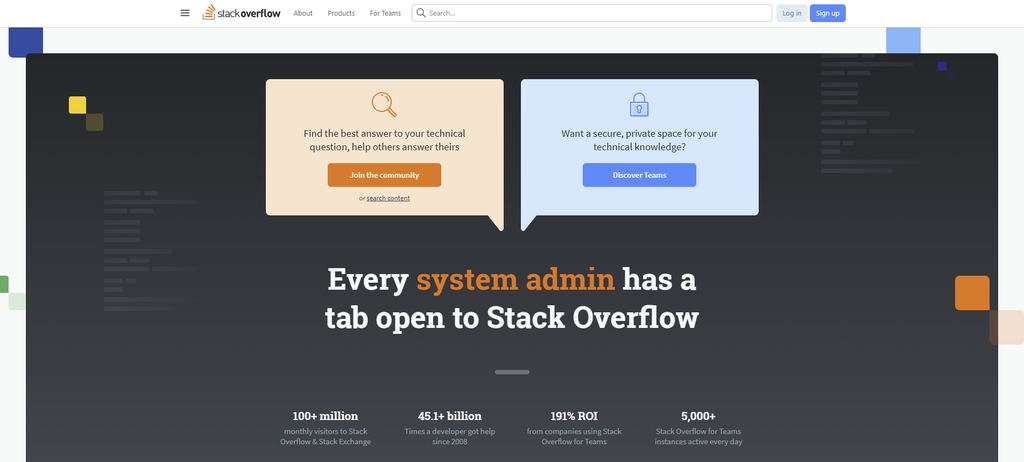 The homepage of Stack Overflow.
