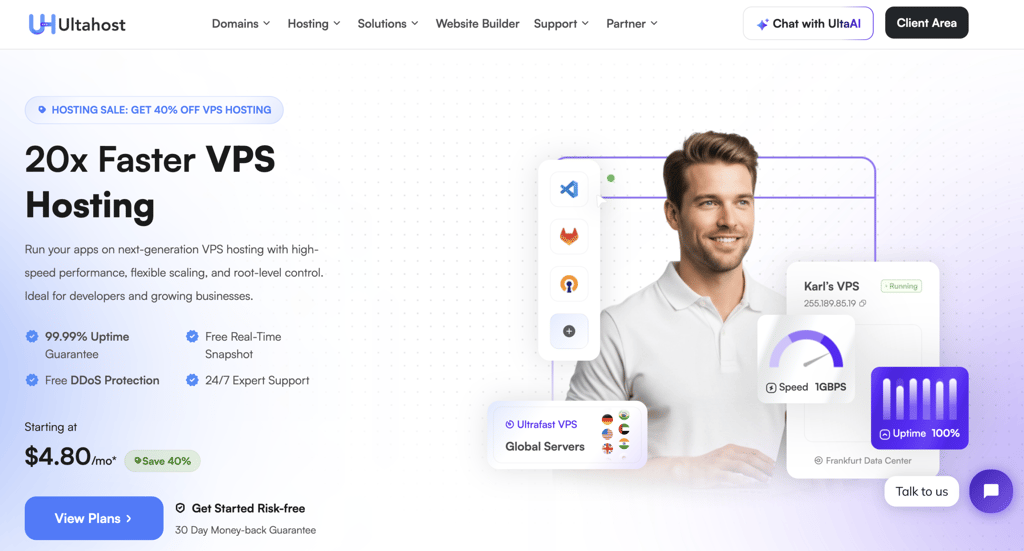 UltaHost VPS landing page