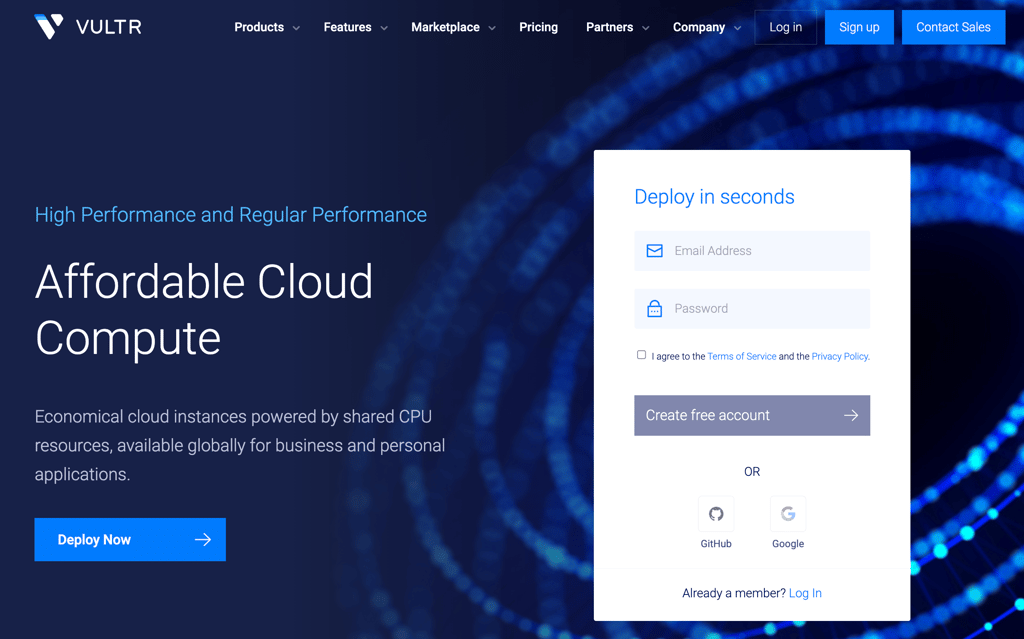 Vultr VPS landing page