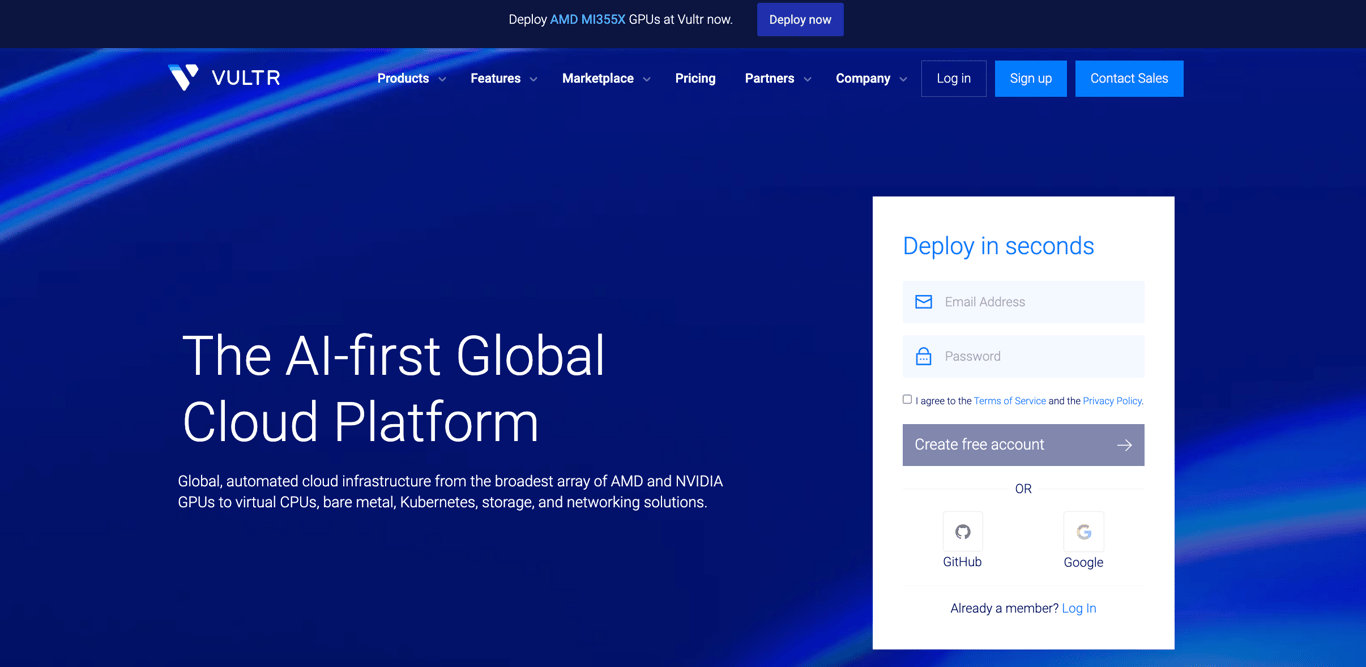 Vultr home page