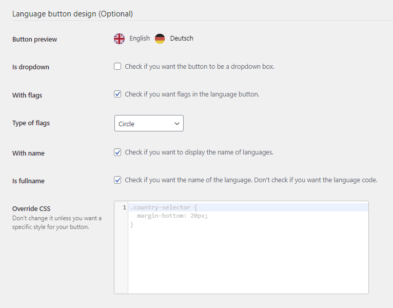 Customizing Weglot's language button design.