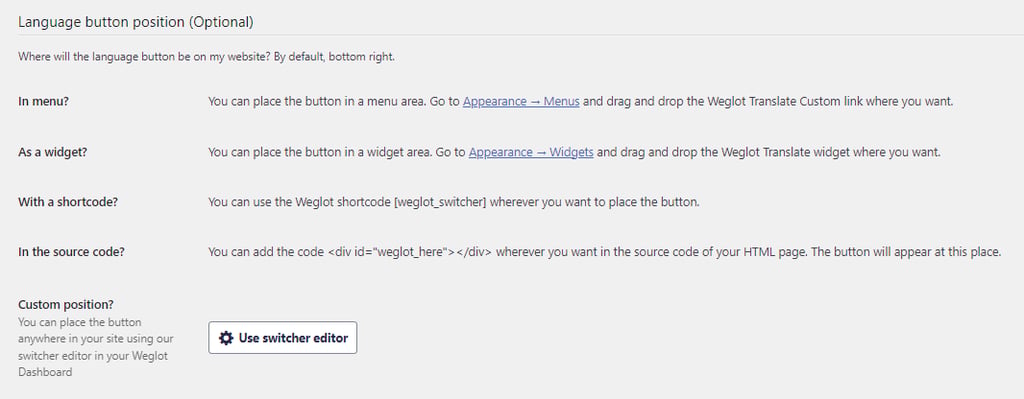 Several ways user can change the position of Weglot's language button.