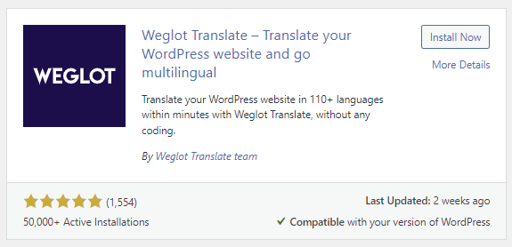 Weglot in the WordPress plugin directory.