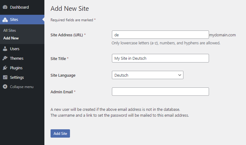Adding a new site to WordPress multisite.