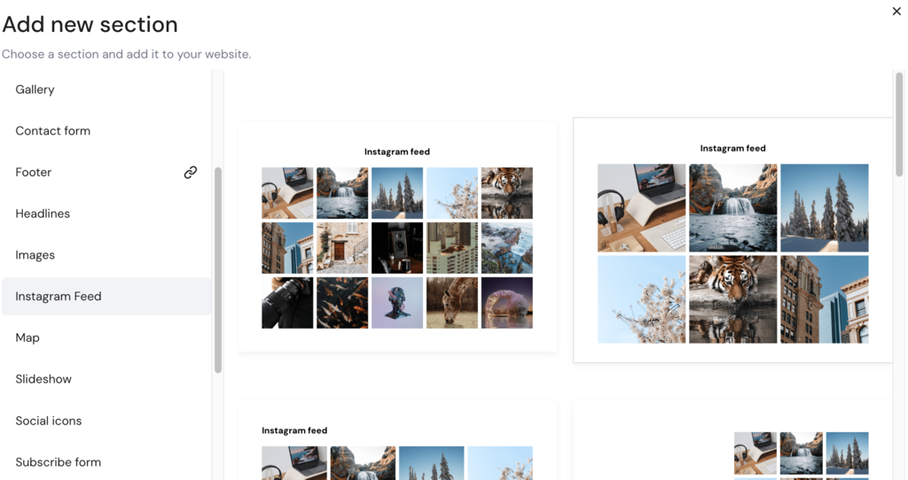 website builder section library
