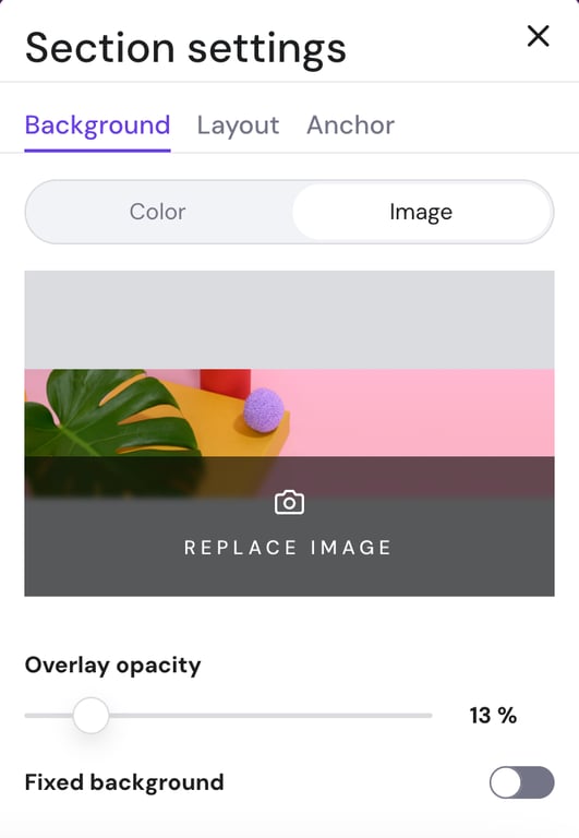 website builder section settings