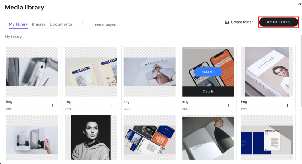 Hostinger website builder media library