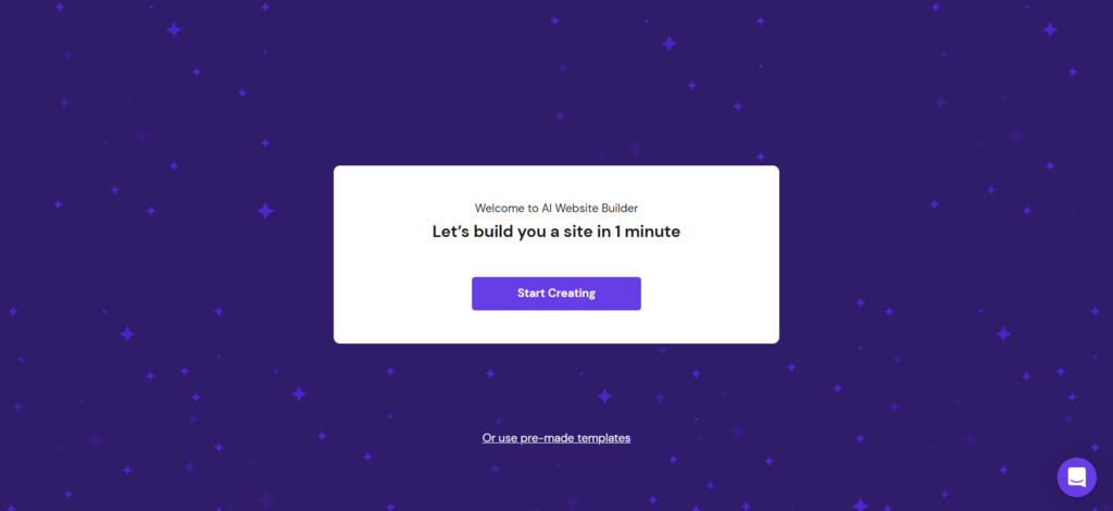 Hostinger's AI Website Builder starter page