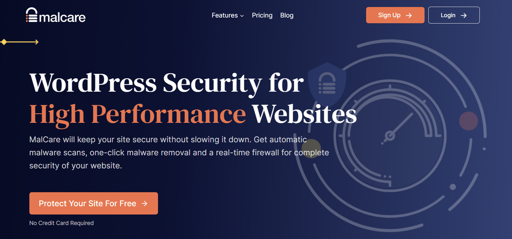 The homepage of MalCare