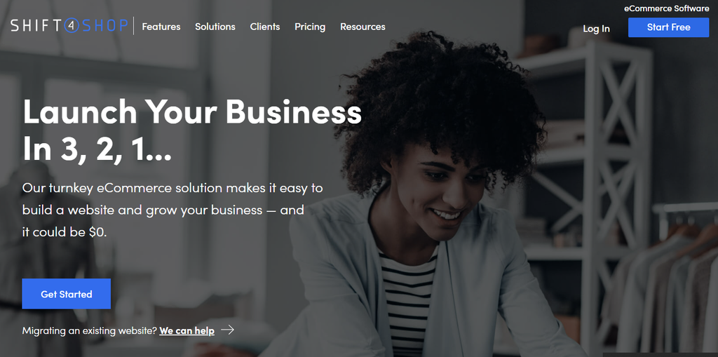 Shift4Shop's landing page