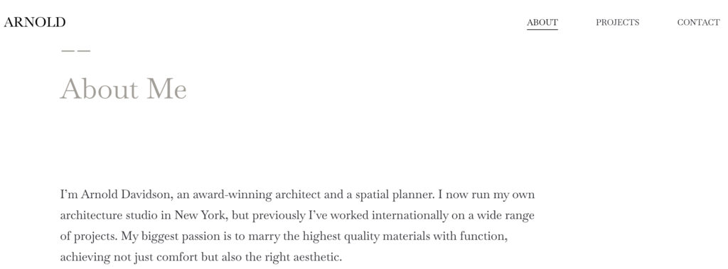 About Me page from the Arnold template