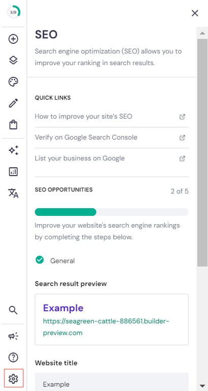Hostinger Website Builder's SEO tool