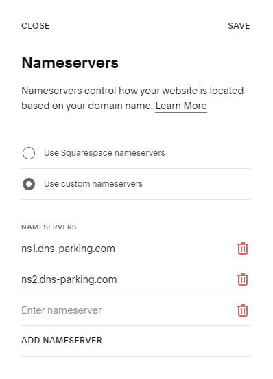 Adding Hostinger's nameservers to Squarespace