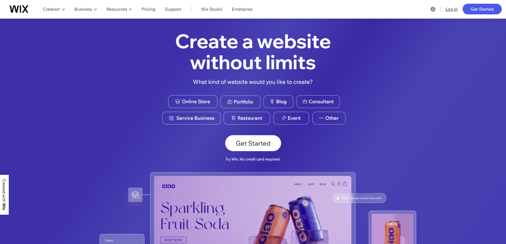 Wix homepage