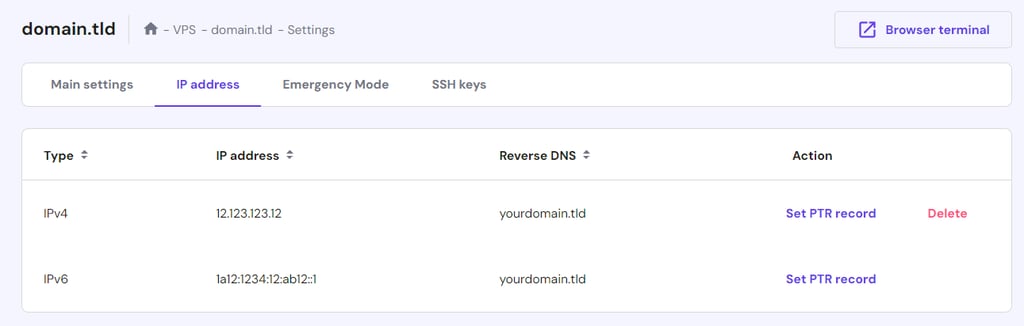 PTR records configuration in hPanel