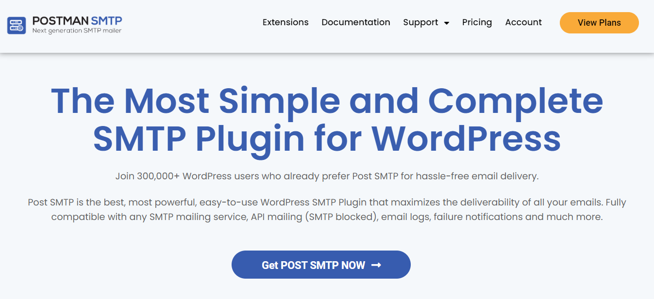 Post SMTP website landing page