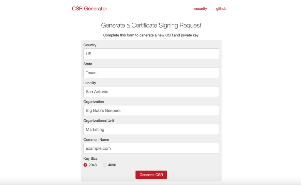 CSR Generator homepage