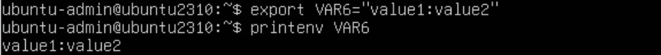 The export command sets two values for an environment variable