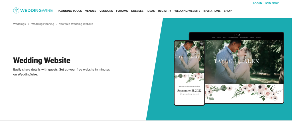 WeddingWire wedding website builder