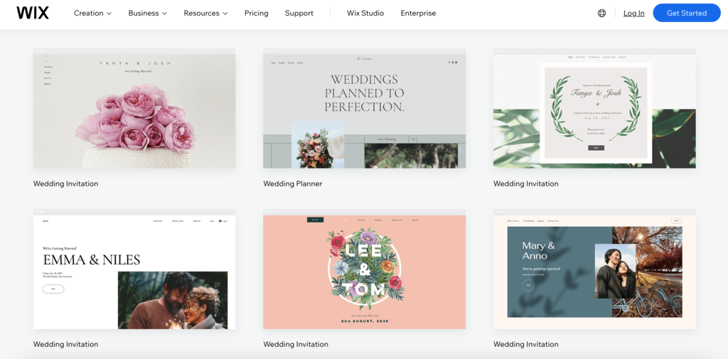 Wix wedding website templtes