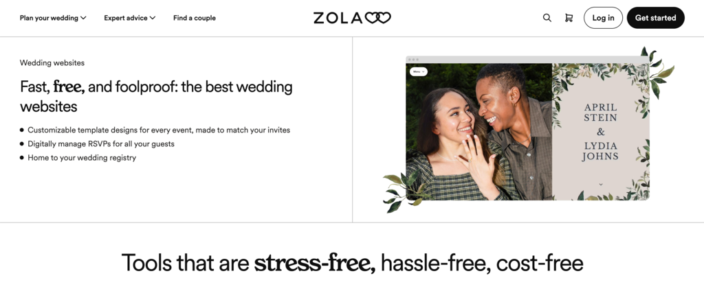 Zola wedding site creator