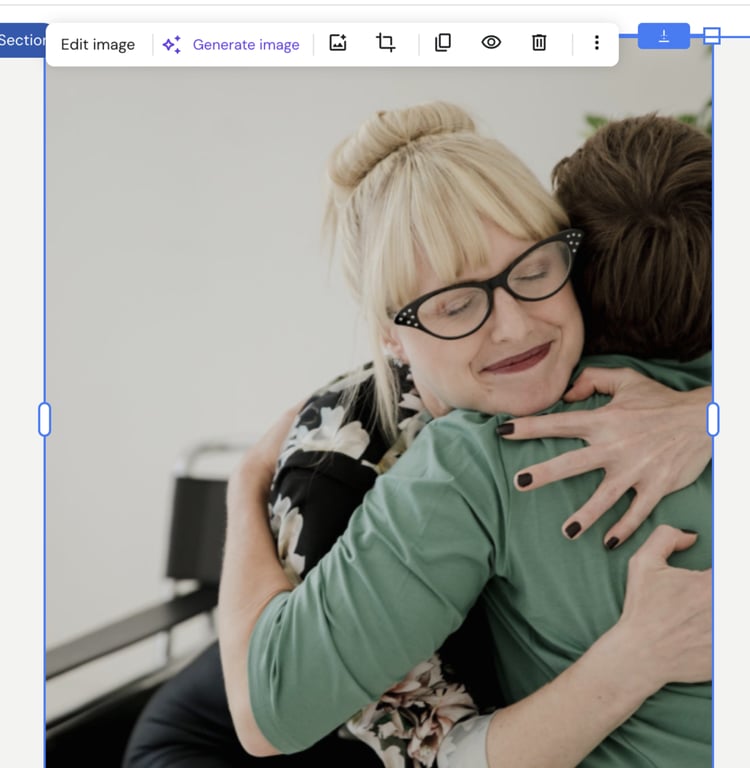 Image selected in the website editor