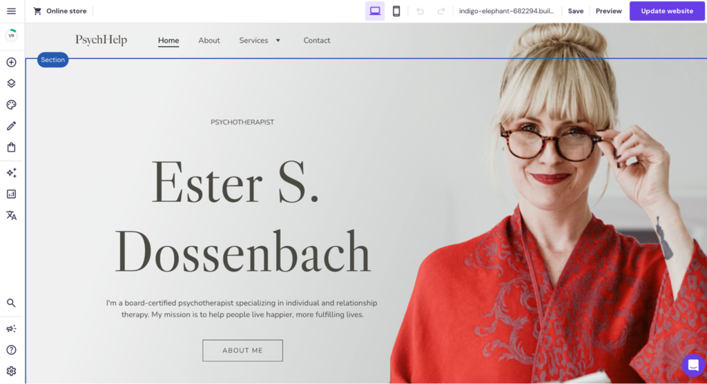 Hostinger Website Builder editor interface