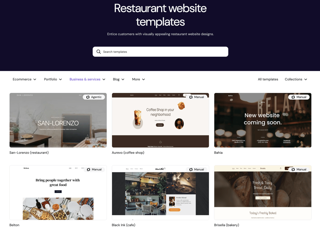 Hostinger AI Builder restaurant templates