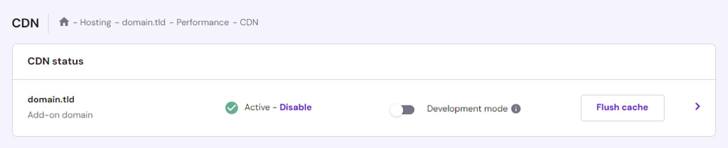 Hostinger CDN status in hPanel