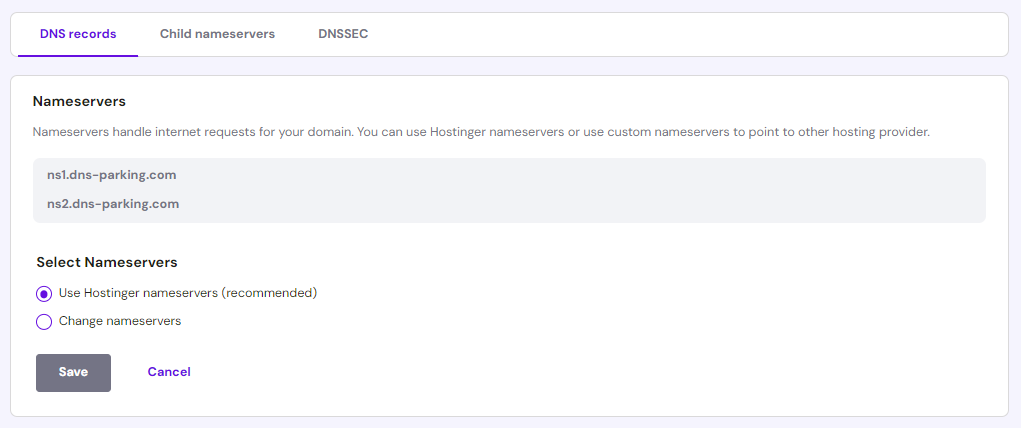 Changing nameservers to Hostinger's default