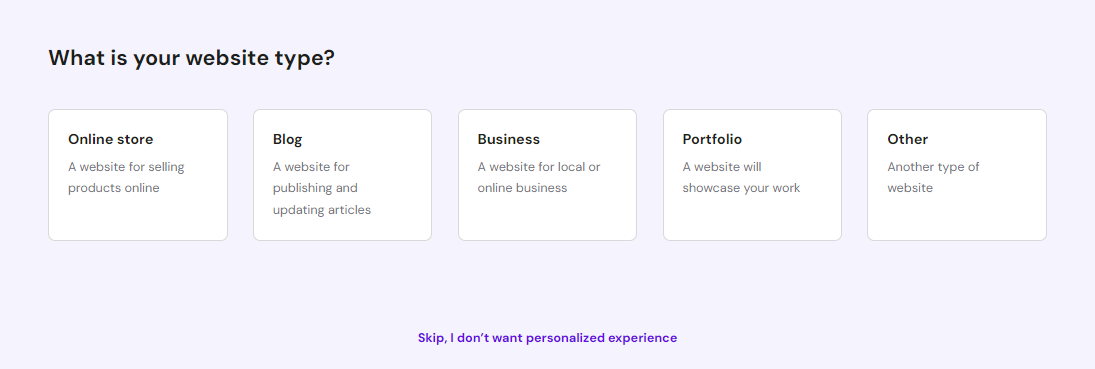 Choosing a website type to build on Hostinger