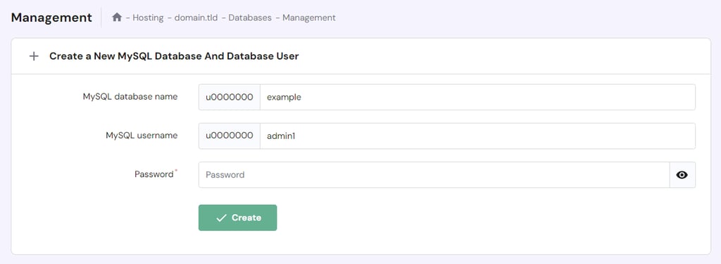 Creating a new MySQL database in hPanel