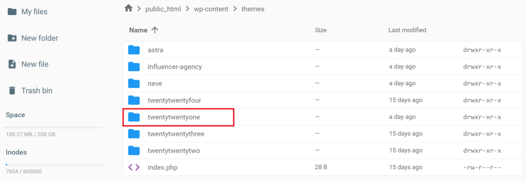 Accessing a theme folder in the hPanel's File Manager