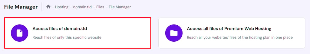 Accessing files of a specific website in hPanel using File Manager
