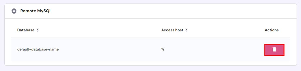 A list of remote MySQL database connections highlighting the button to remove the entries