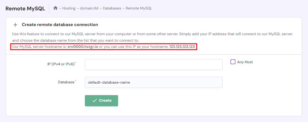 Locating Hostinger's server hostname on hPanel
