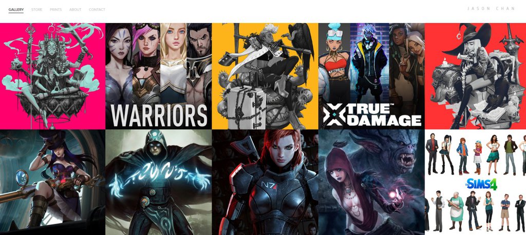 Website homepage of Jason Chan Art showcasing a creative portfolio with a clean layout.