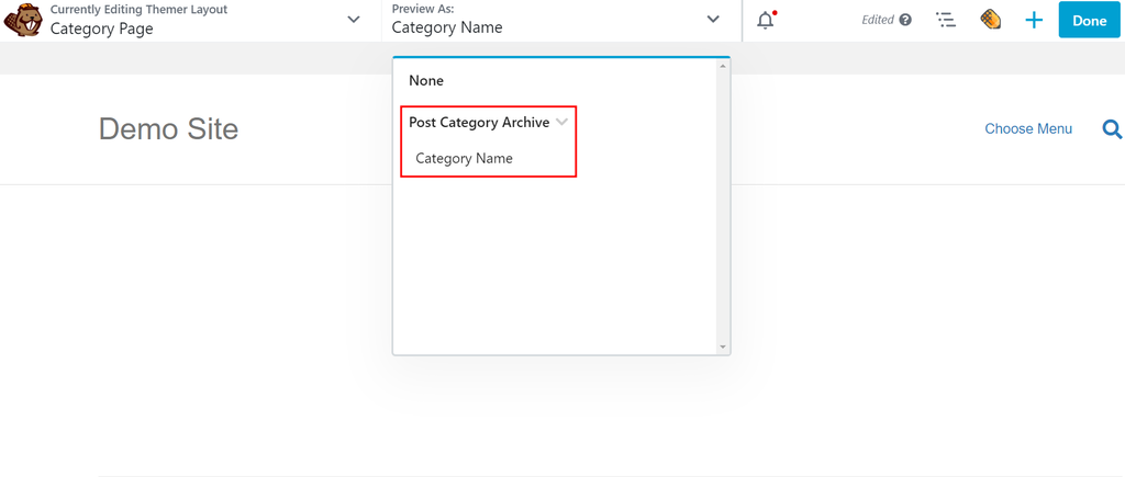 Beaver Builder Post Category Archive preview screen